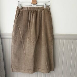 Vintage Size 14 Tan Corduroy Midi Skirt